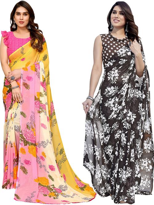 pack of 2 casual wear sarees with blouse - 21446378 - Very Small Image - 1