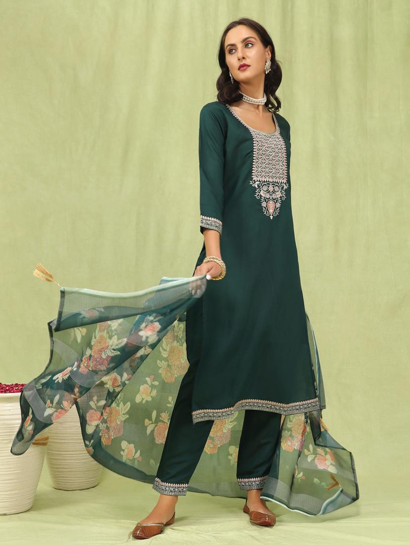 women green kurta dupatta set - 21450897 - Zoom Image - 4