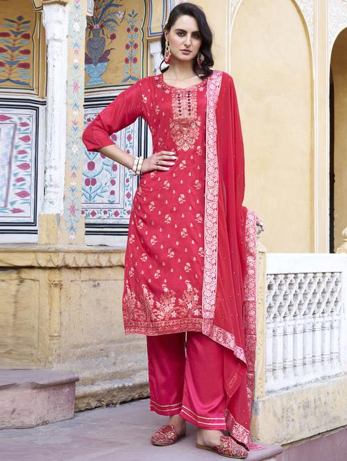 women red kurta dupatta set - 21450935 -  Standard Image - 0