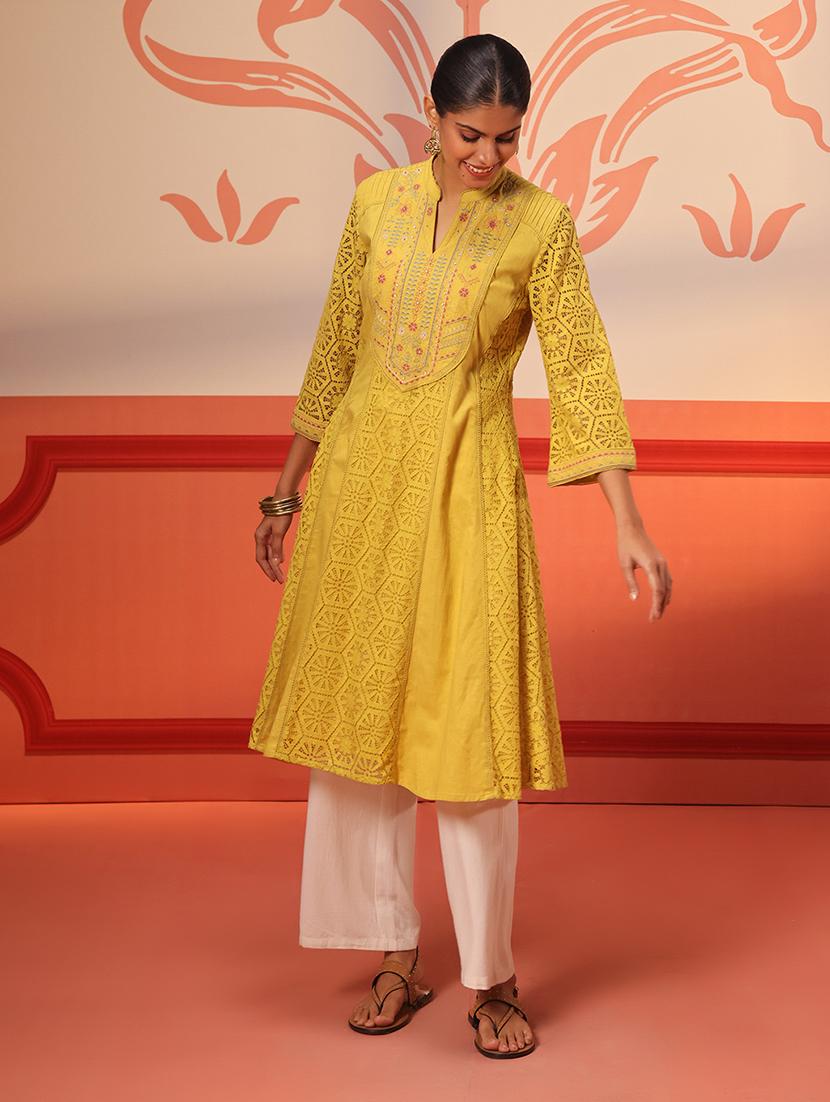 women solid with work mandarin neck schfilli anarkali kurta - 21452280 -  Zoom Image - 0