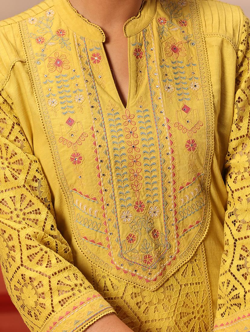 women solid with work mandarin neck schfilli anarkali kurta - 21452280 - Standard Image - 5