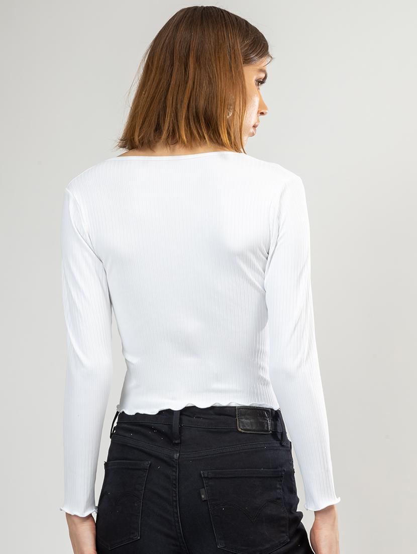 women solid long sleeves crop top - 21452723 - Standard Image - 2