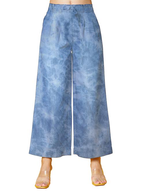 women mid-rise tie & dye denim palazzo - 21454632 - Standard Image - 0