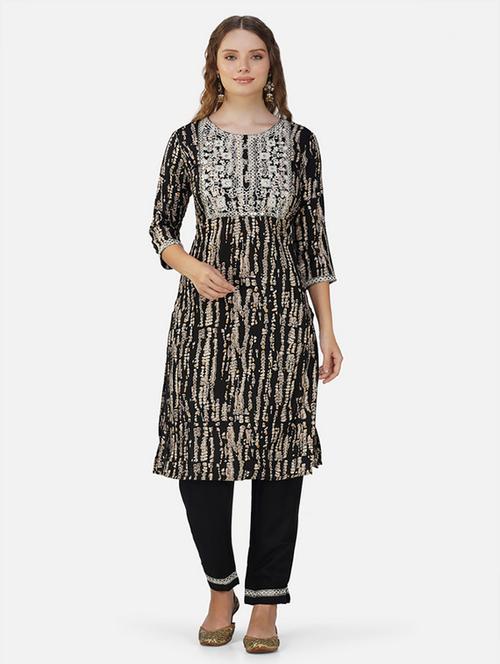 women black printed kurta pant set - 21454689 - Very Small Image - 1