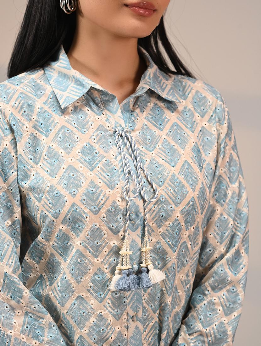 women blue self-designed regular shirt - 21456805 - Standard Image - 5
