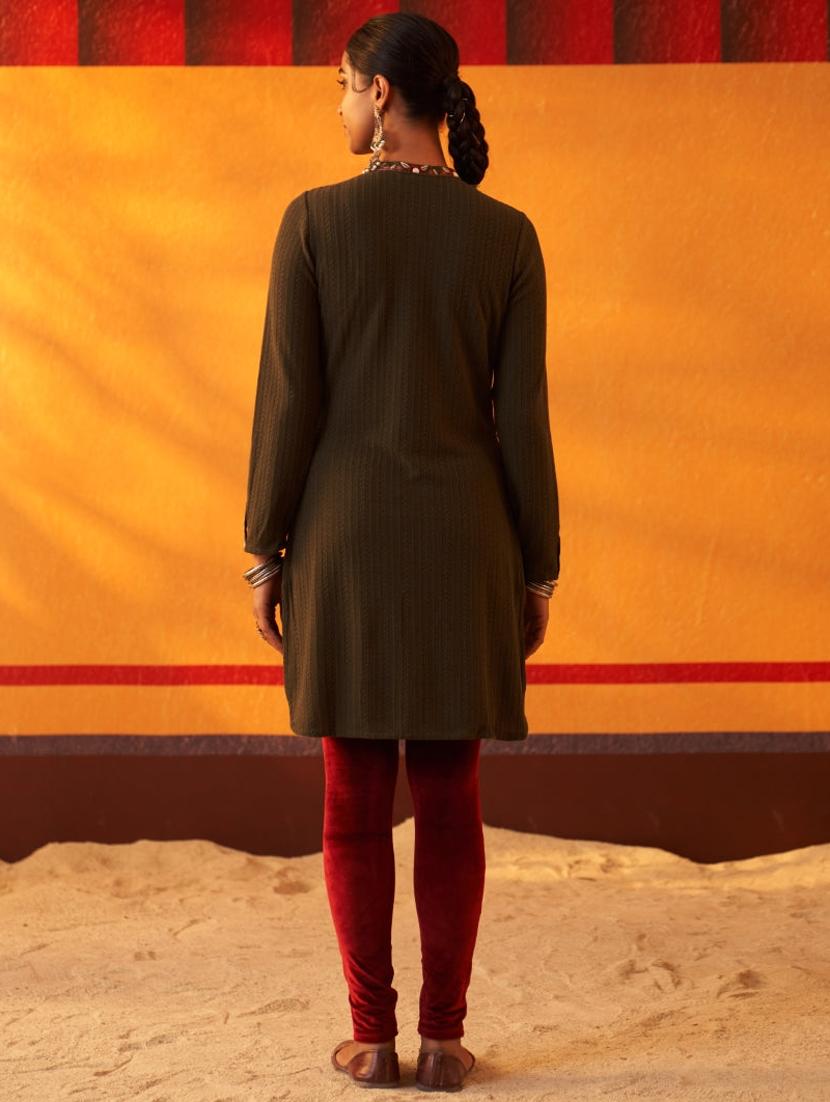 green self-designed woolen kurta - 21459239 - Standard Image - 2