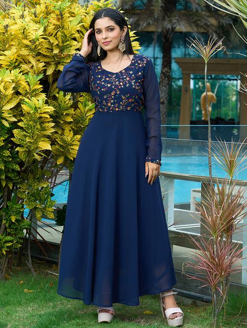 women embroidered long sleeves flared gown - 21463380 -  Standard Image - 0