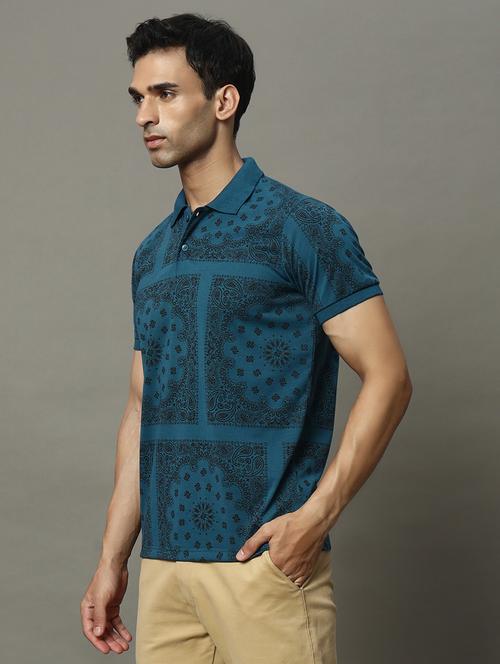 men printed polo neck t-shirt - 21463392 - Standard Image - 0