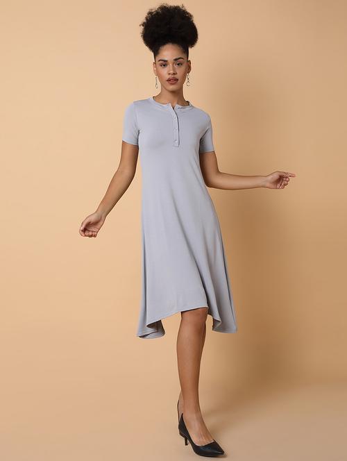 women solid short sleeves asymmetric dress - 21463638 - Very Small Image - 1
