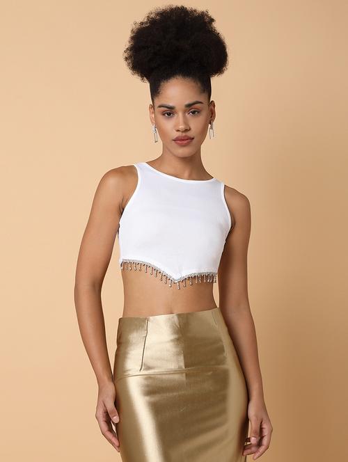 women solid sleeveless crop tank top - 21463717 - Very Small Image - 1