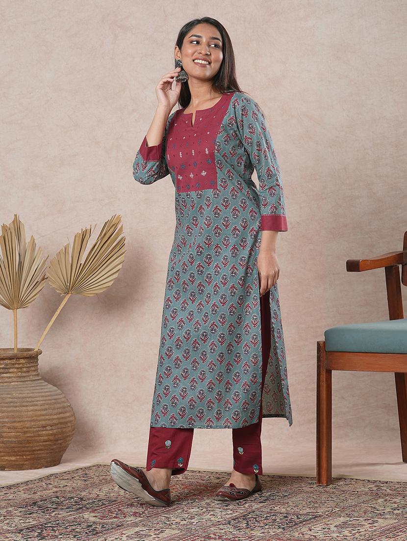 blue cotton straight kurta - 21466706 - Zoom Image - 2