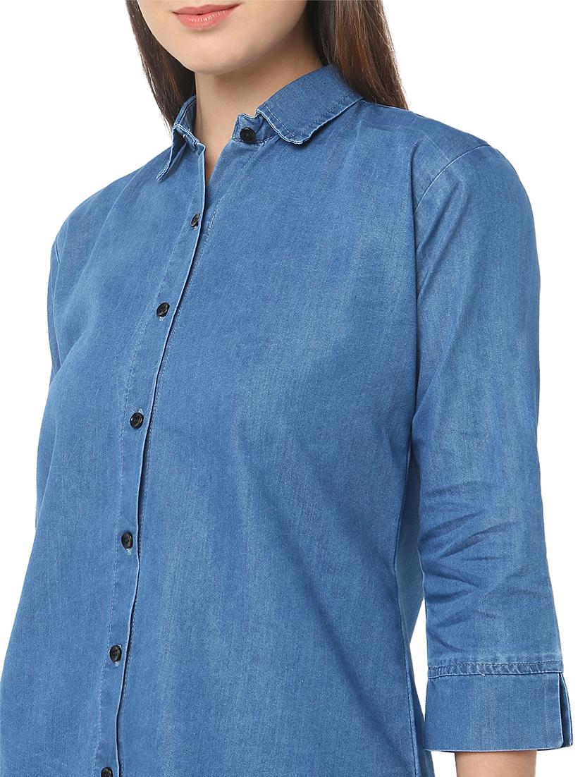 women solid denim shirt - 21468660 - Standard Image - 5