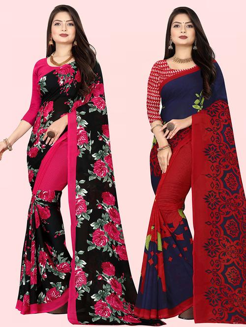 women pack of 2 casual wear combo sarees with blouse - 21473854 - Very Small Image - 1