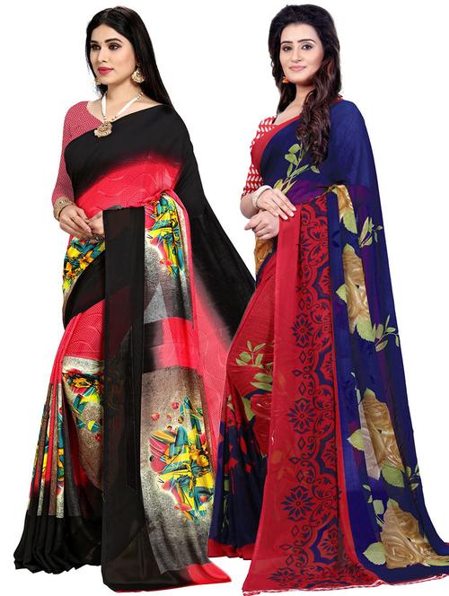 women pack of 2 casual wear sarees with blouse - 21476257 - Very Small Image - 1