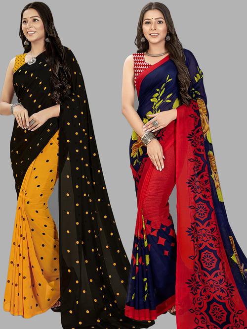 women pack of 2 casual wear sarees with blouse - 21476669 - Very Small Image - 1