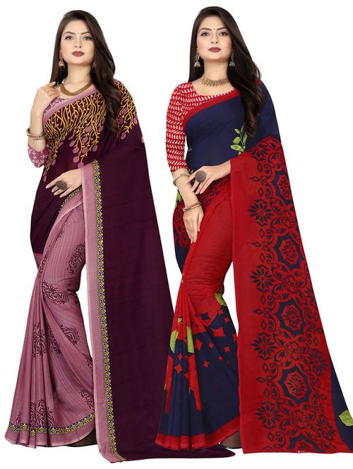 women pack of 2 casual wear combo sarees with blouse - 21476855 - Very Small Image - 1