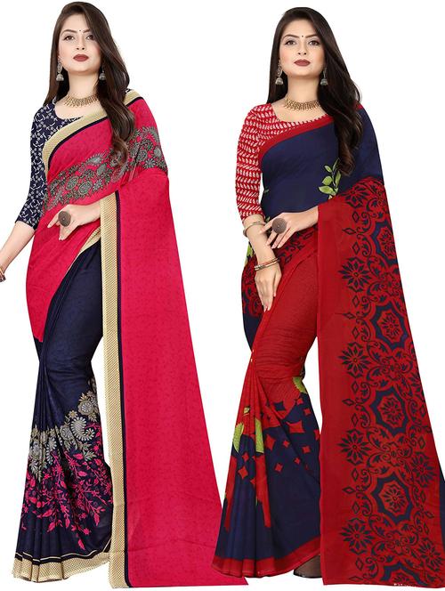 women pack of 2 casual wear combo sarees with blouse - 21477288 - Very Small Image - 1