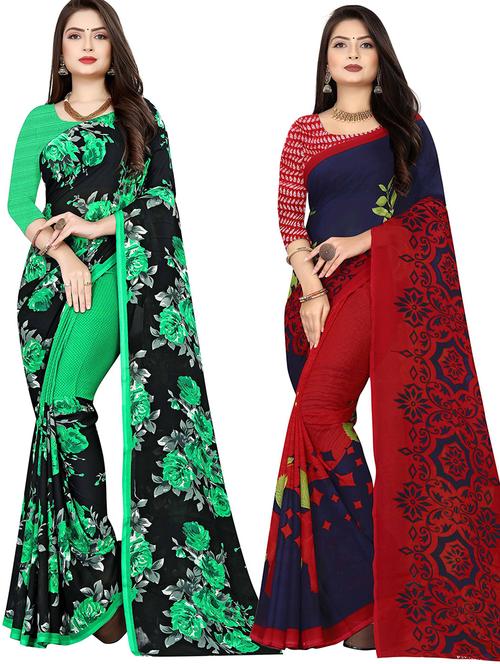 women pack of 2 casual wear combo sarees with blouse - 21477348 - Very Small Image - 1