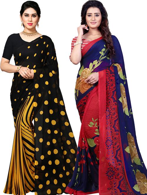 women pack of 2 casual wear combo sarees with blouse - 21479324 - Very Small Image - 1