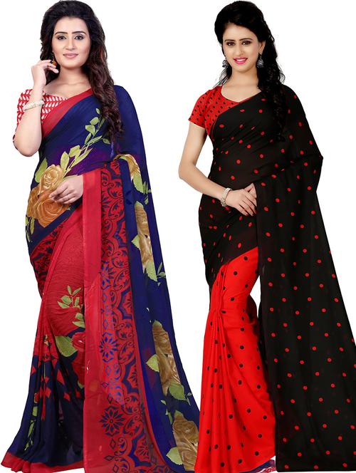 women pack of 2 casual wear combo sarees with blouse - 21479561 - Very Small Image - 1