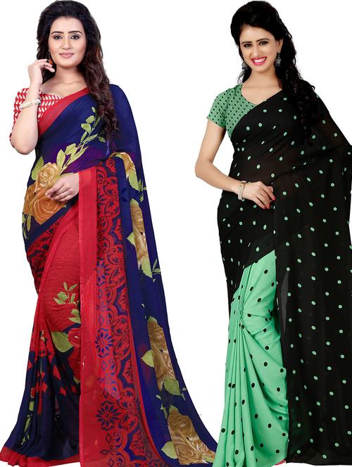 women pack of 2 casual wear combo sarees with blouse - 21479562 - Very Small Image - 1