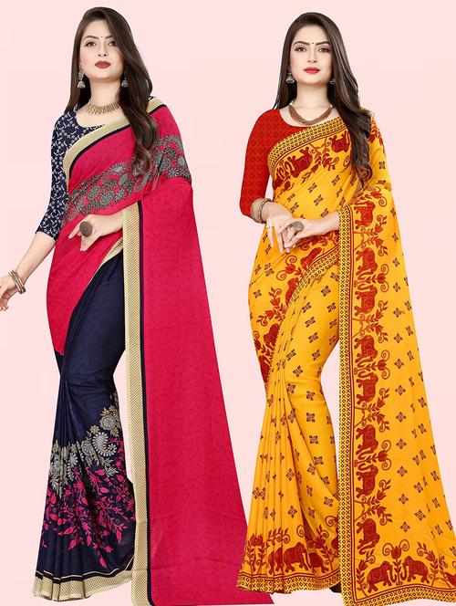 women pack of 2 casual wear combo sarees with blouse - 21480182 - Very Small Image - 1