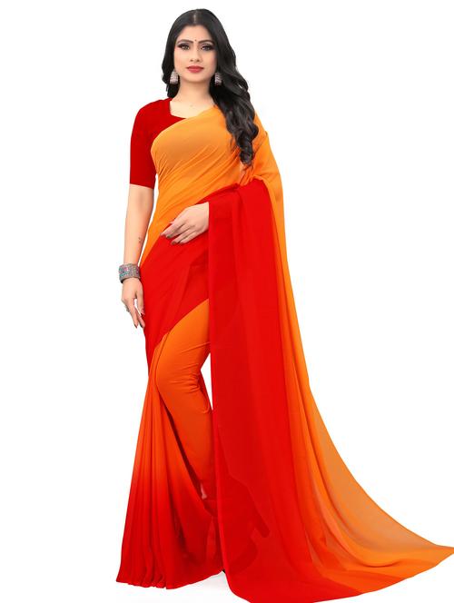 women solid orange saree with blouse - 21480828 - Very Small Image - 1