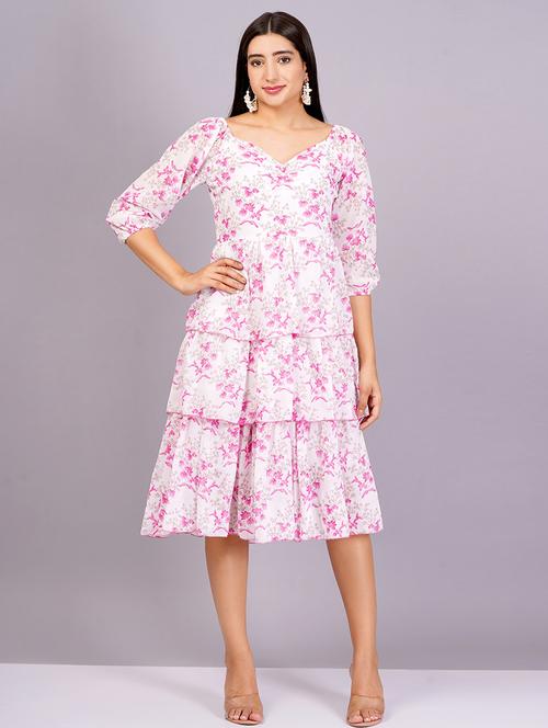 women printed sweetheart neck layered dress - 21482615 -  Standard Image - 0