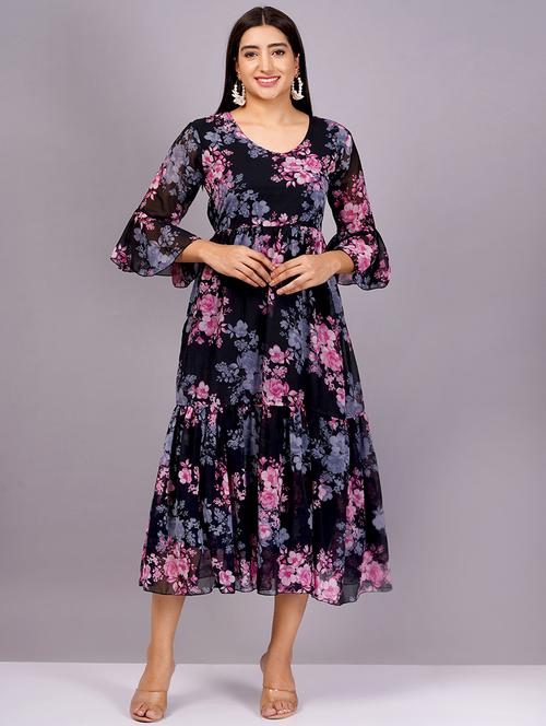 women floral printed v neck tiered dress - 21482619 -  Standard Image - 0