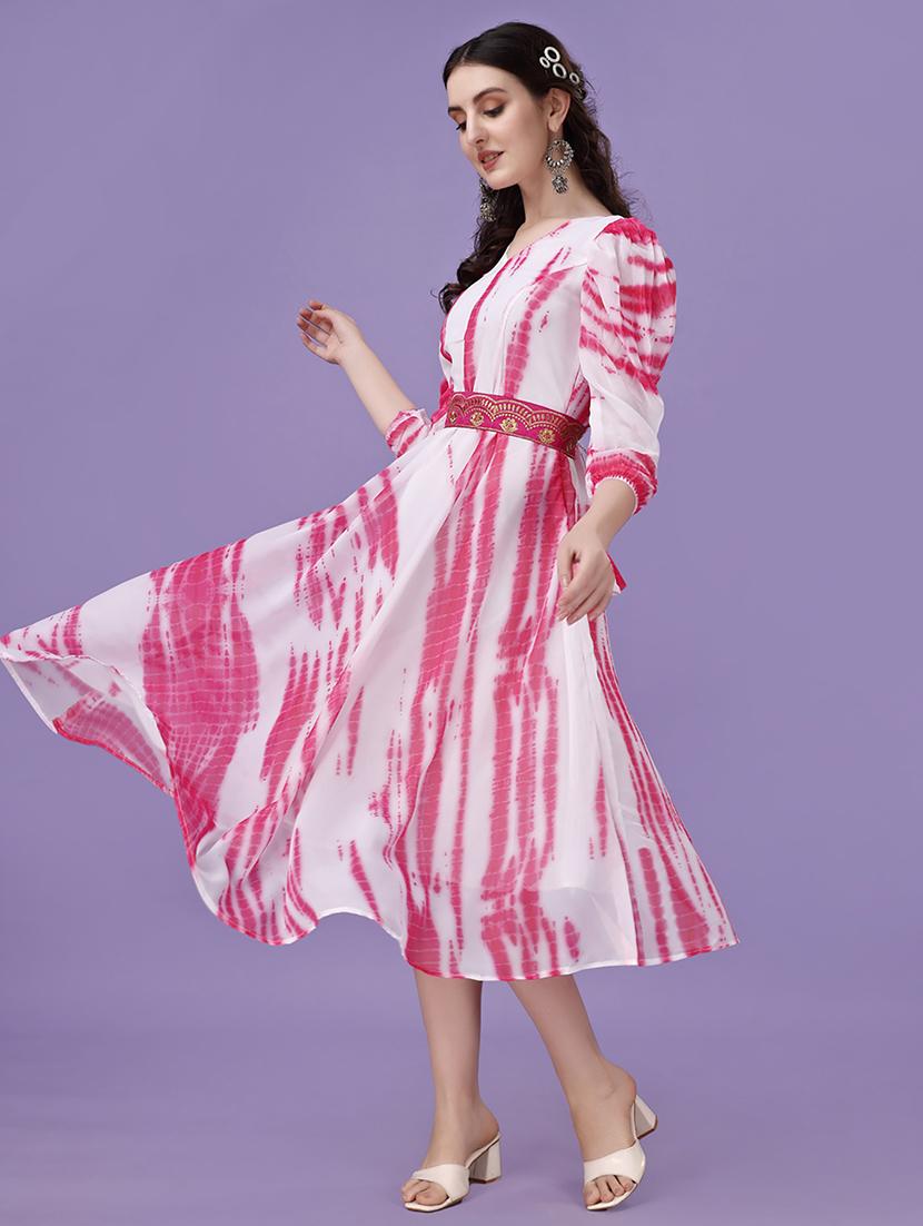 women white georgette fit & flare dress - 21483595 - Zoom Image - 2