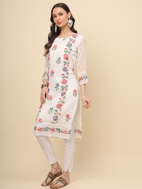 women white georgette straight kurta - 21484835 - Standard Image - 0