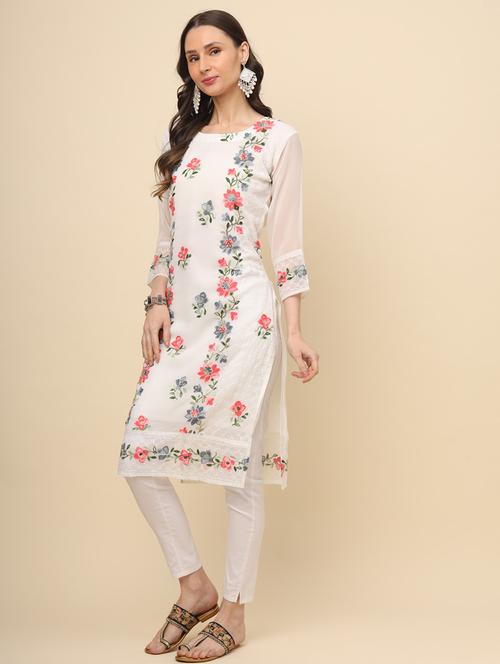 women white georgette straight kurta - 21484835 -  Standard Image - 0