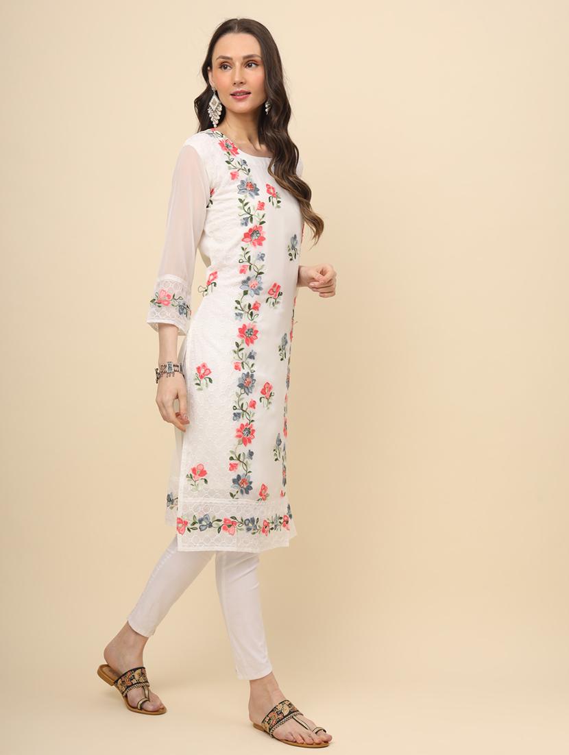 women white georgette straight kurta - 21484835 - Standard Image - 3