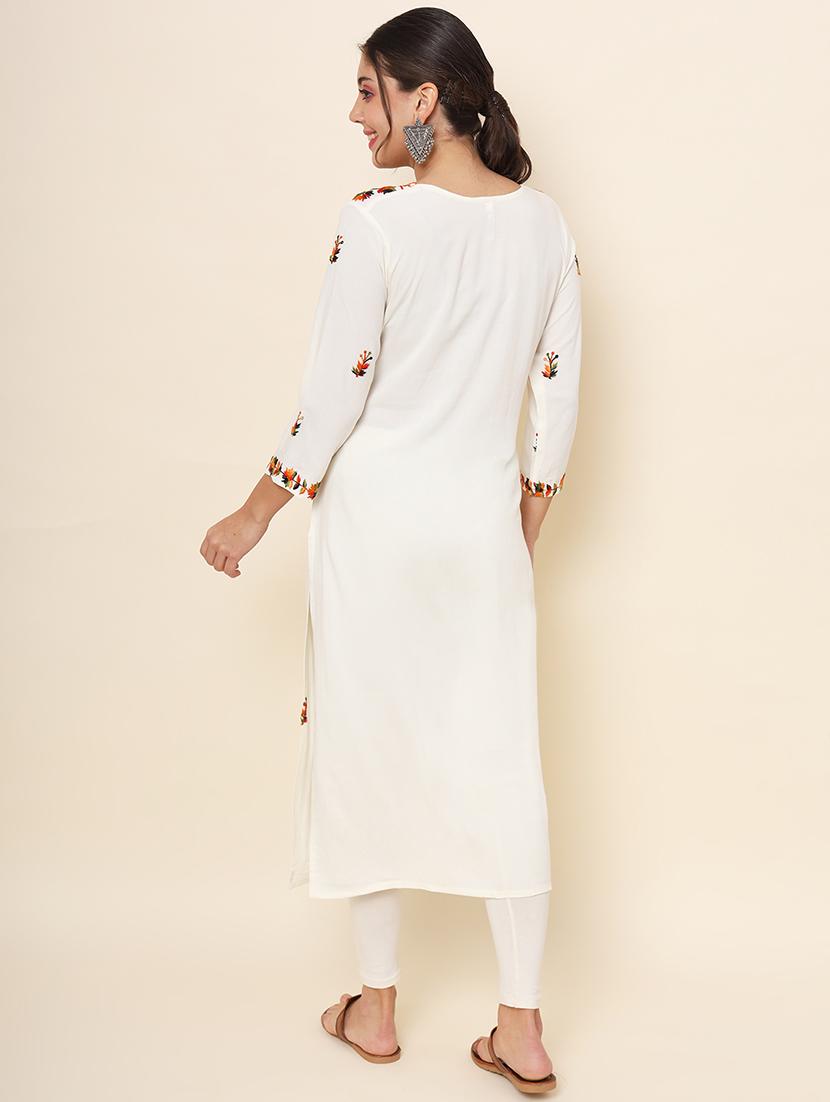 women white rayon straight kurta - 21484837 - Zoom Image - 4