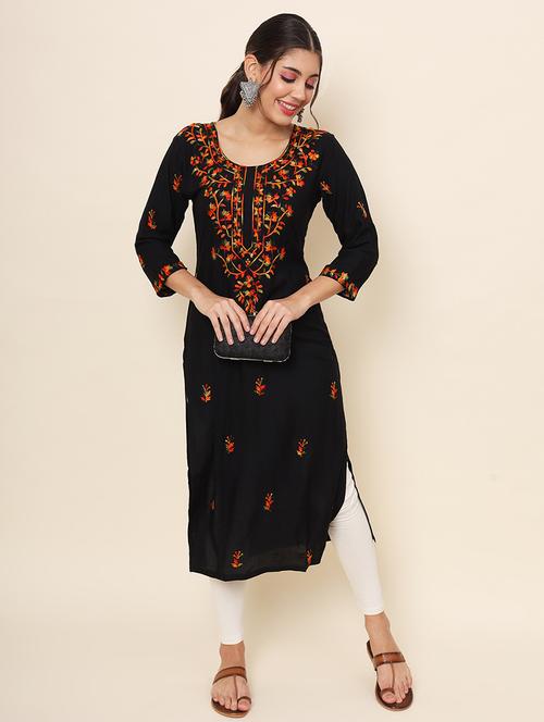 women black rayon straight kurta - 21484838 -  Standard Image - 0