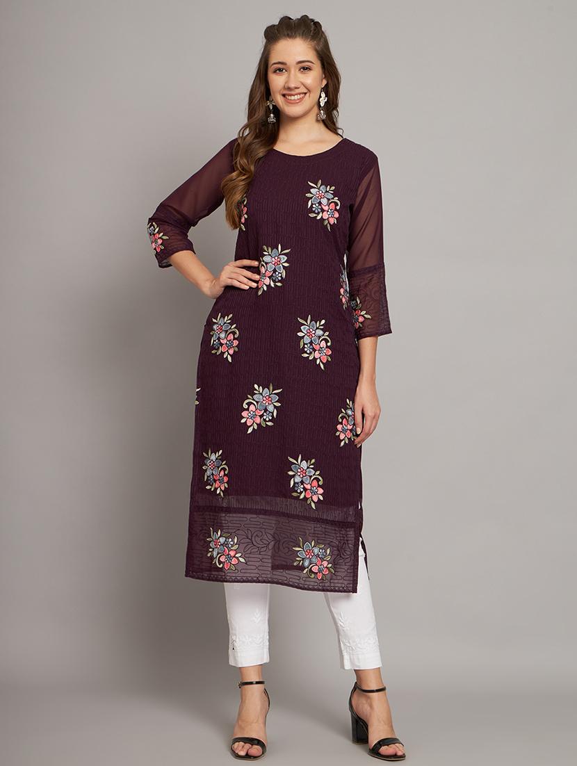 women purple georgette straight kurta