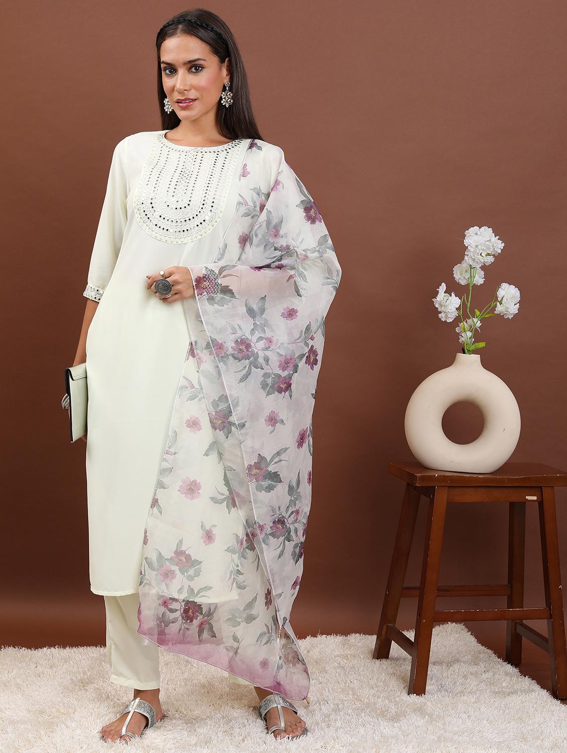 women white kurta pant set with dupatta - 21486475 -  Standard Image - 1