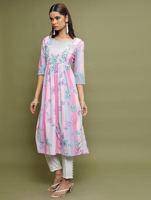 multicolored floral printed a-line kurta - 21486638 - Very Small Image - 1