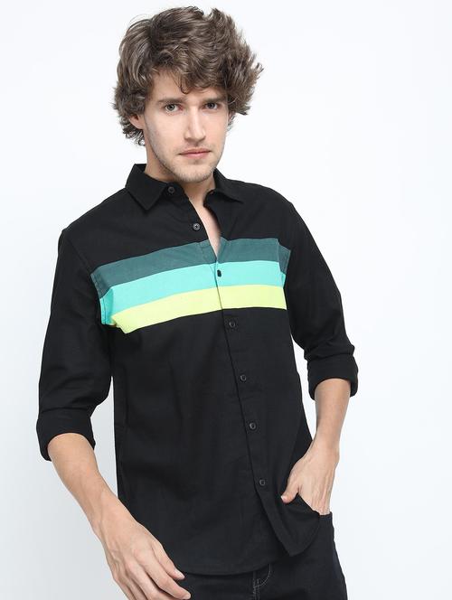 men long sleeved color block casual shirt - 21487461 - Very Small Image - 1