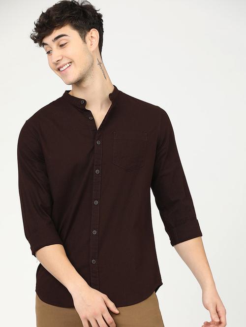 men mandrain collar long sleeves casual shirt - 21487712 - Standard Image - 0