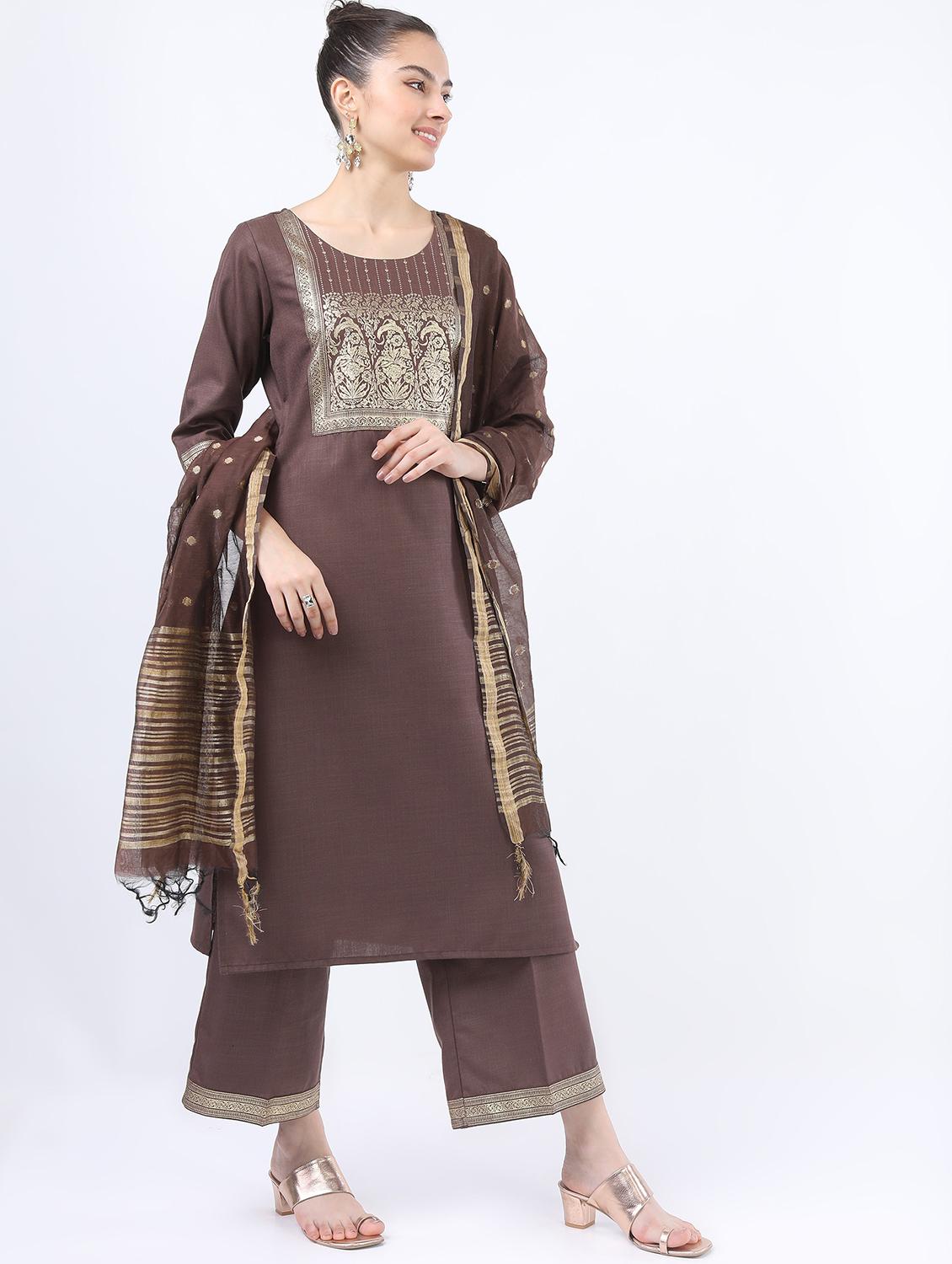women brown kurta pant set with dupatta - 21488410 - Zoom Image - 2