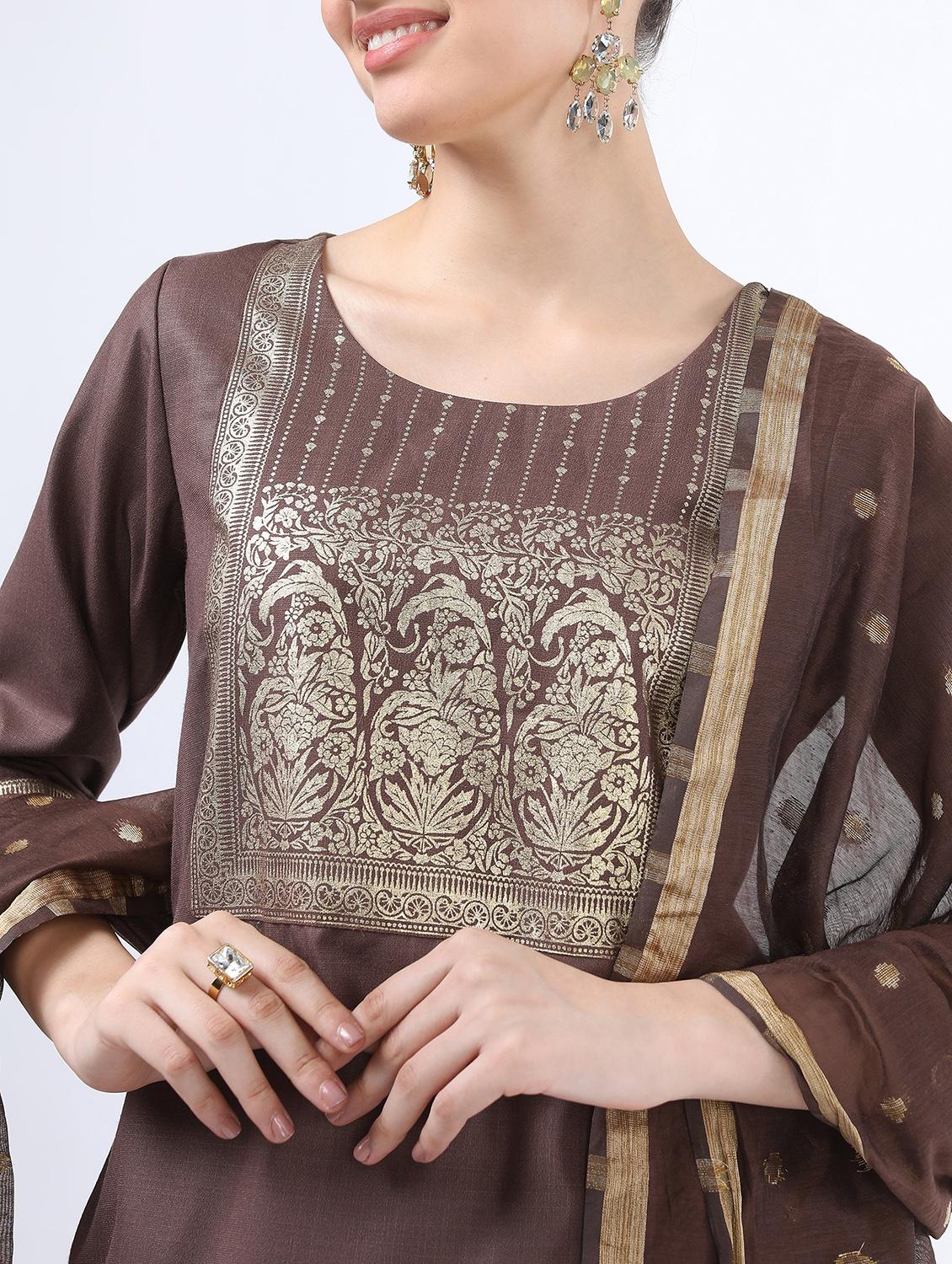 women brown kurta pant set with dupatta - 21488410 - Standard Image - 4