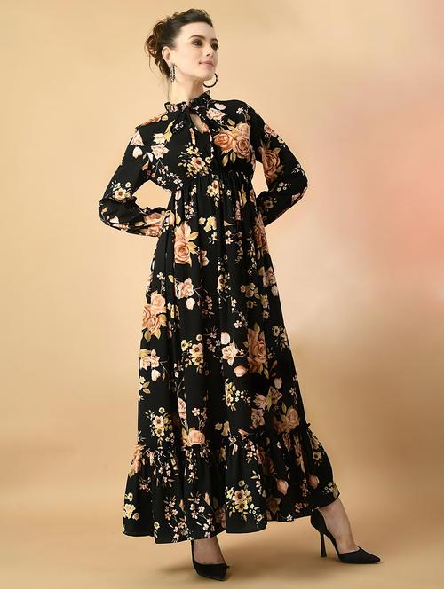 women black crepe fit and flare dress - 21495184 - Standard Image - 0
