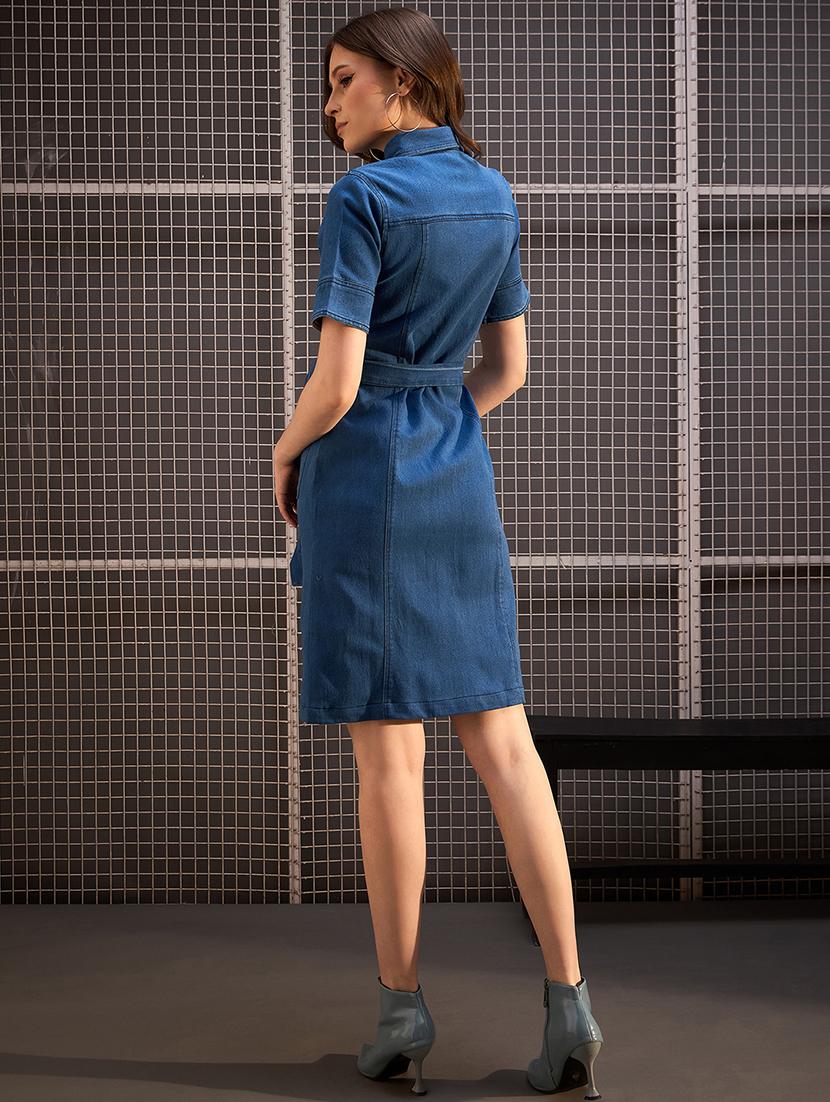 women blue denim shirt dress - 21499294 - Standard Image - 3
