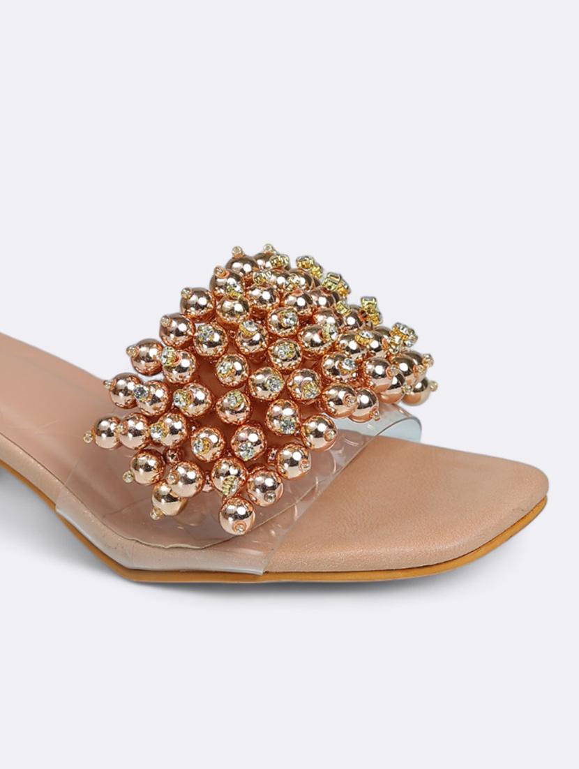 gold synthetic slip on sandals - 21500449 - Standard Image - 3