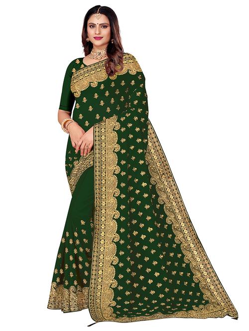 women green embroidered saree - 21501199 -  Standard Image - 0