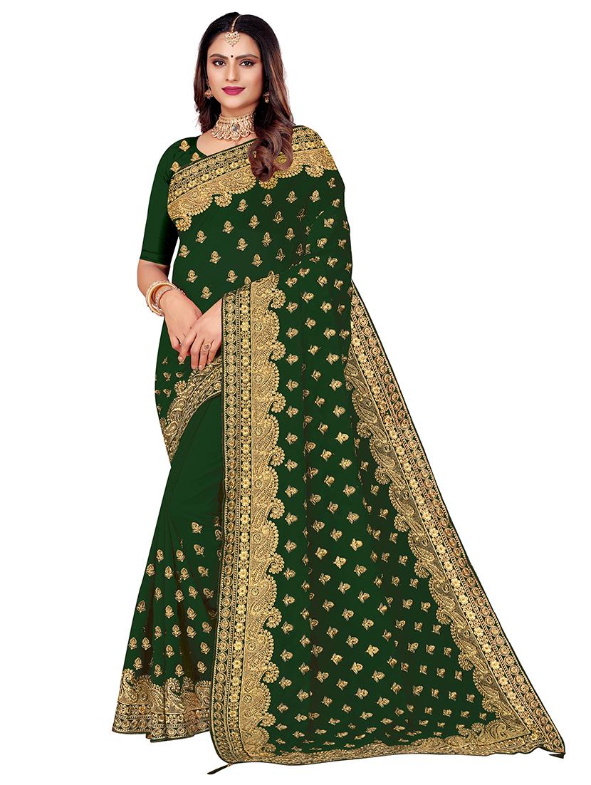 women green embroidered saree - 21501199 - Zoom Image - 0