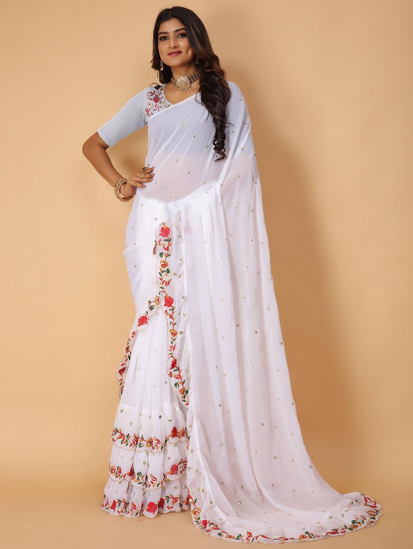 women white ready to wear saree - 21501213 - Zoom Image - 0