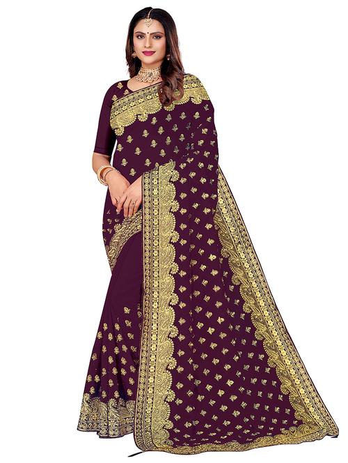 women purple embroidered saree - 21501221 - Standard Image - 0