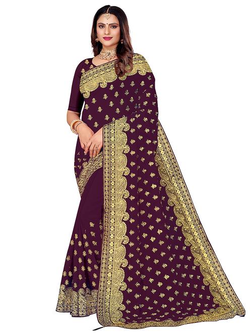 women purple embroidered saree - 21501221 -  Standard Image - 0